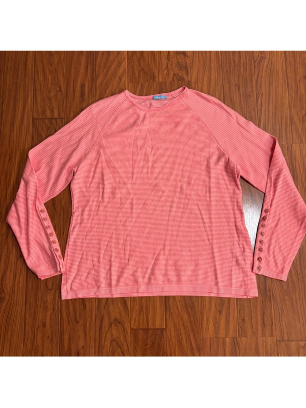 J McLaughlin Janie Pink Striped Knit Top Sweater Womens XL Button Detail